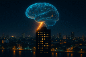 Cérebro de números e gráficos simbolizando a inteligência da contabilidade consultiva para empresas em Manaus.