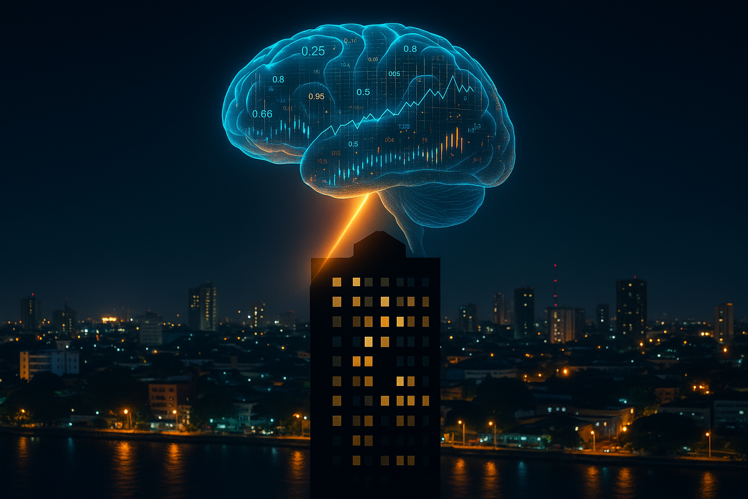 Cérebro de números e gráficos simbolizando a inteligência da contabilidade consultiva para empresas em Manaus.