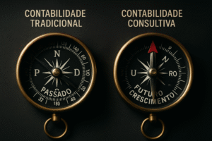 Bússolas comparando a contabilidade tradicional com a consultiva, um conceito chave na escolha de um escritório de contabilidade em Manaus.