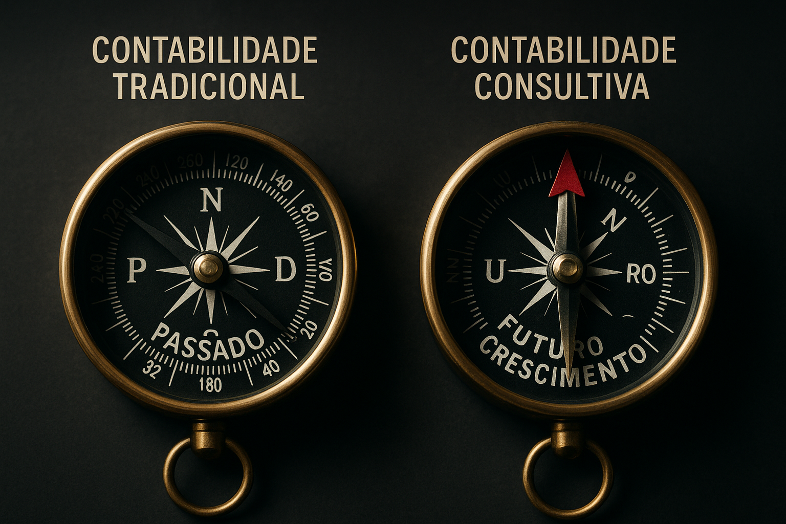 Bússolas comparando a contabilidade tradicional com a consultiva, um conceito chave na escolha de um escritório de contabilidade em Manaus.