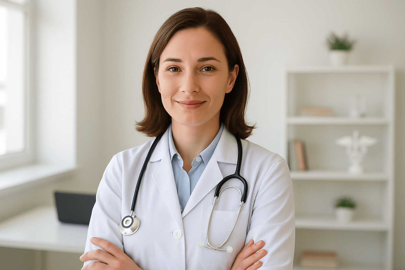 Médica em seu consultório moderno, imagem do serviço de contabilidade para médicos e clínicas em Manaus da Habreu Contabilidade.